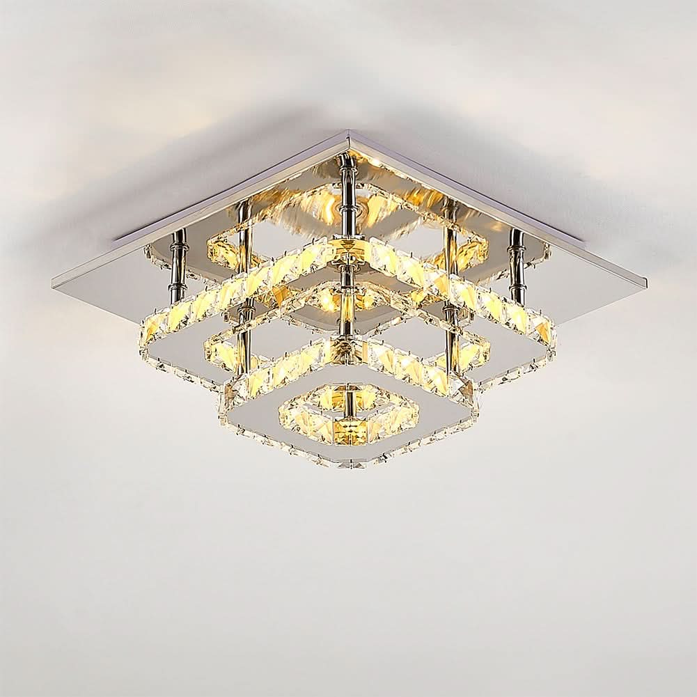 Modern 2-Tier Crystal LED Ceiling Light Fixture Dimmable/Non-dimmable