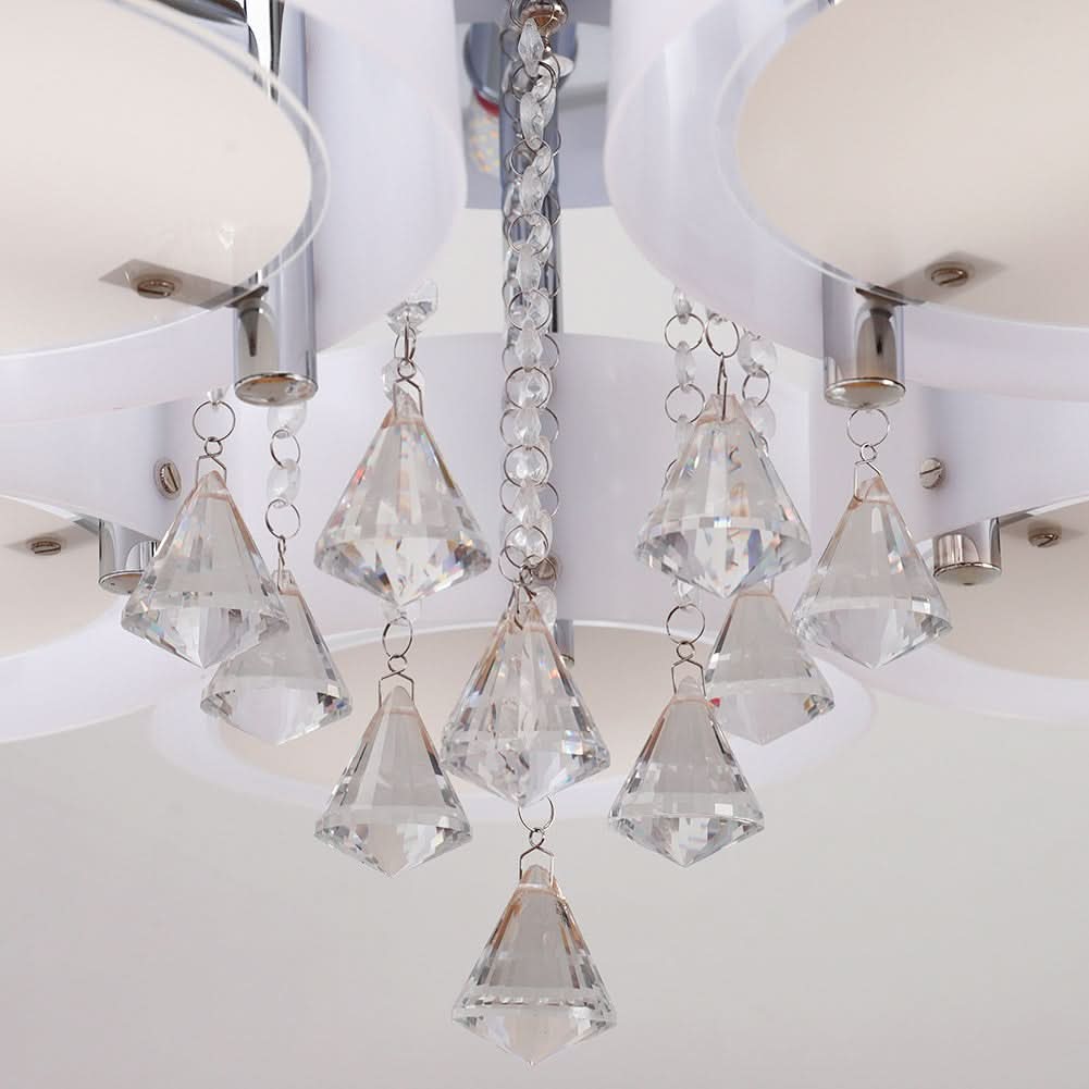 Ceiling Light Semi-Flush Mount, Cylindrical Acrylic Lampshades, Crystal Drops