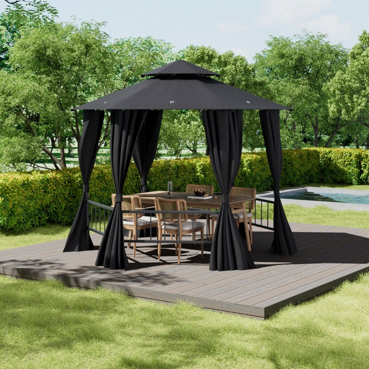 1.6x1.6x1.6m Dark Grey Hexagonal Shade Canopy with Fence