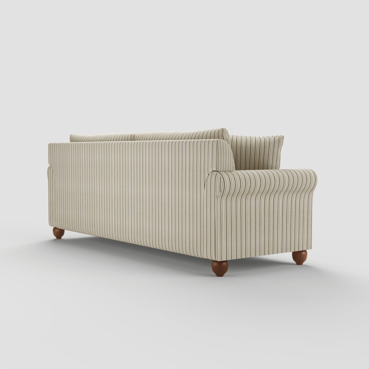 Cottonfy Striped Cotton Linen Blend Rolled Arm Sofa with Soild Wood Bun Feet