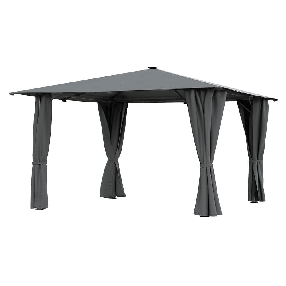 3x3x2.6m / 4x4x2.6m Light Grey / Dark Grey Single Roof Iron Tent with Lights – Square Canopy with Ground Pegs