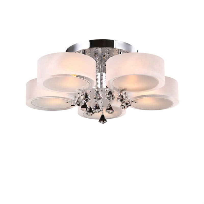 Ceiling Light Semi-Flush Mount, Cylindrical Acrylic Lampshades, Crystal Drops