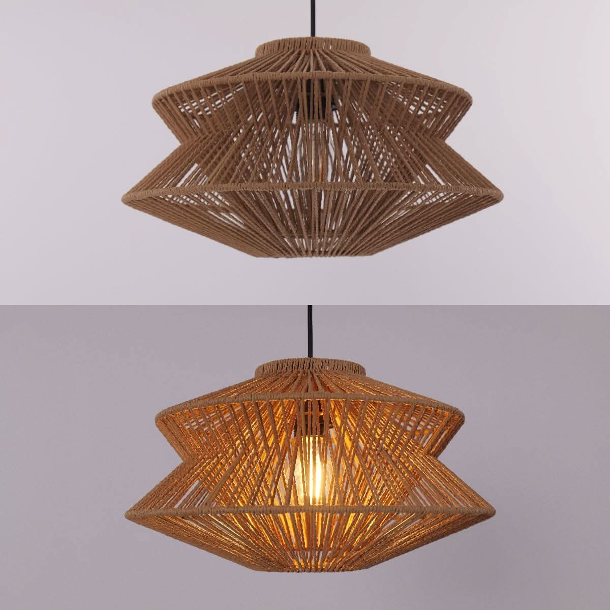 Lightsin Khaki Handwoven Paper Rope Pendant Light with Iron Frame