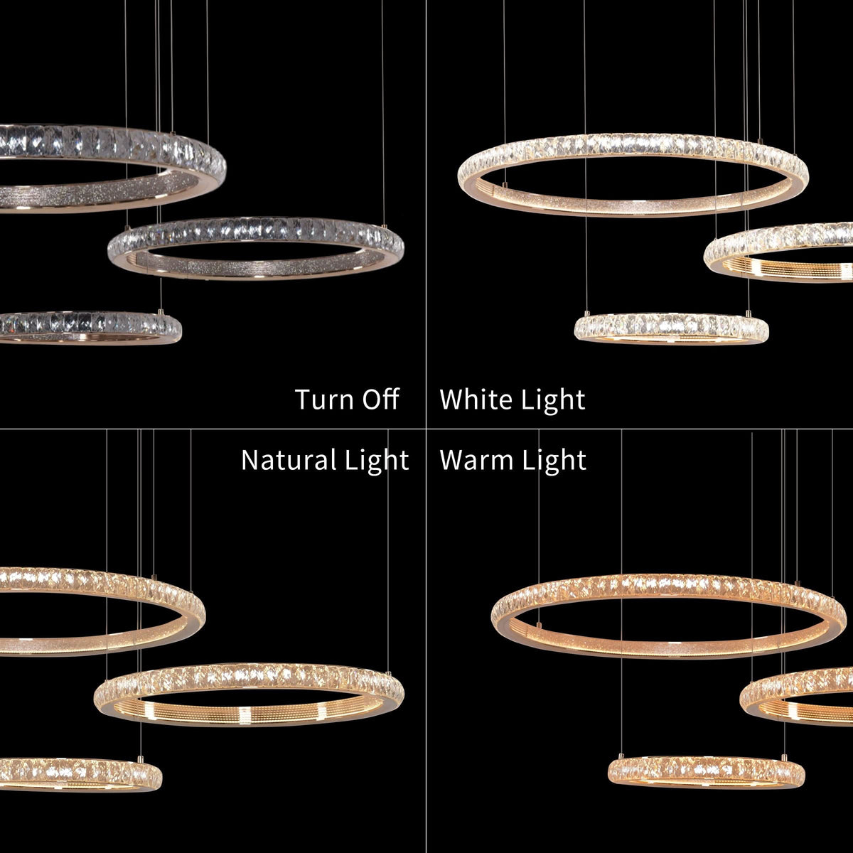 Lightsin Modern Crystal LED Triple-Ring Pendant Chandelier