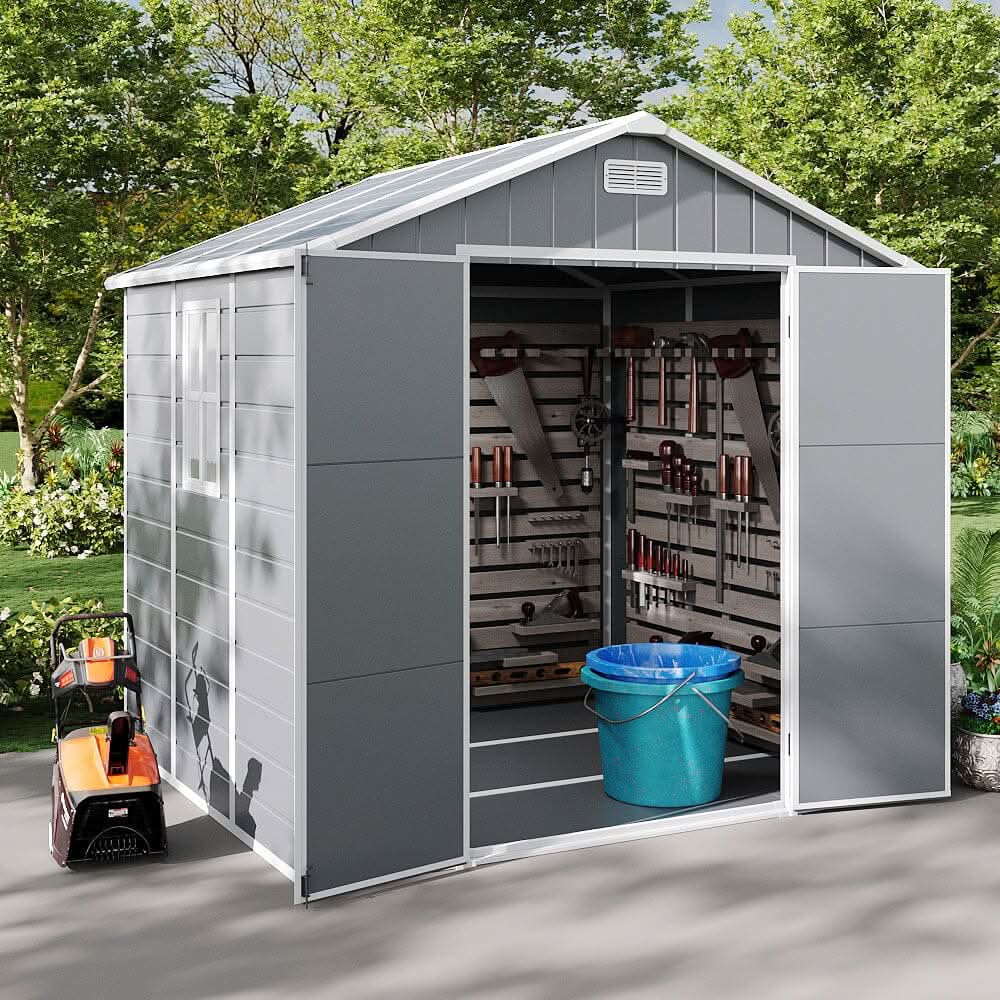 8x6ft / 8x8ft Plastic Outdoor Apex Roof Tool Shed with Dual-door (Ver.2)
