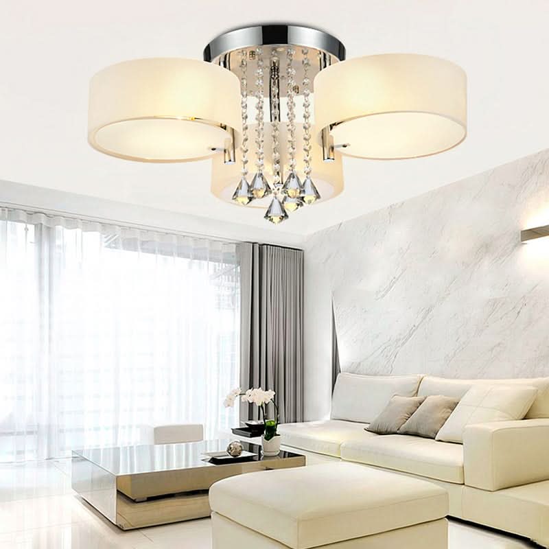 Ceiling Light Semi-Flush Mount, Cylindrical Acrylic Lampshades, Crystal Drops