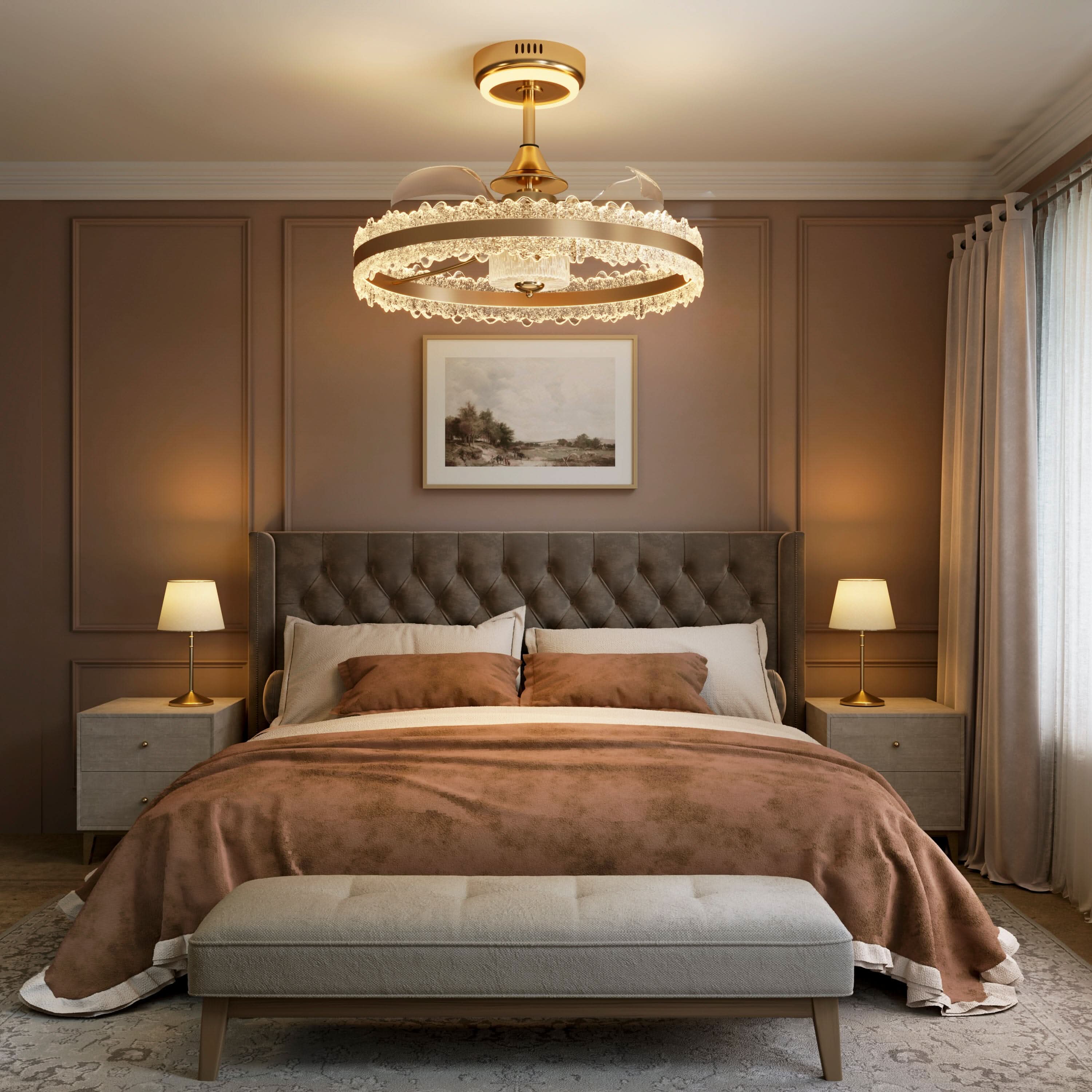 Lightsin Modern Gold Halo Ceiling Fan Light with Remote, 6 Speeds & 3 Colour Temperatures