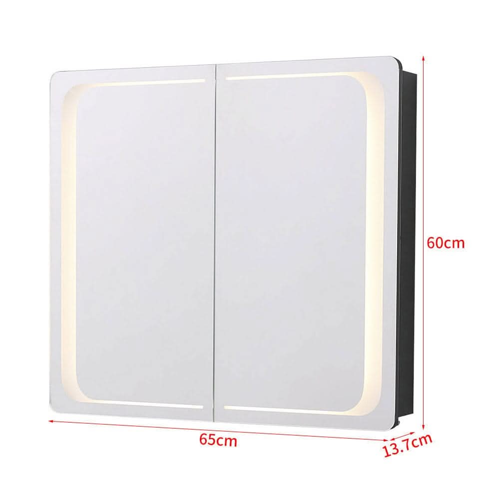 60cm H Double Door Anti-Fog Mirror Cabinet with Bluetooth and LED Light