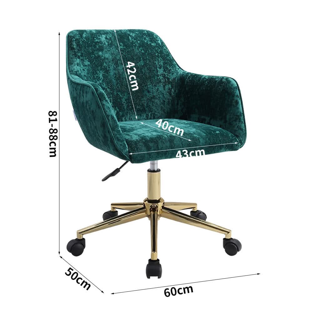 88cm Height Velvet Upholstered Home Office Swivel Task Chair with Flared Arms