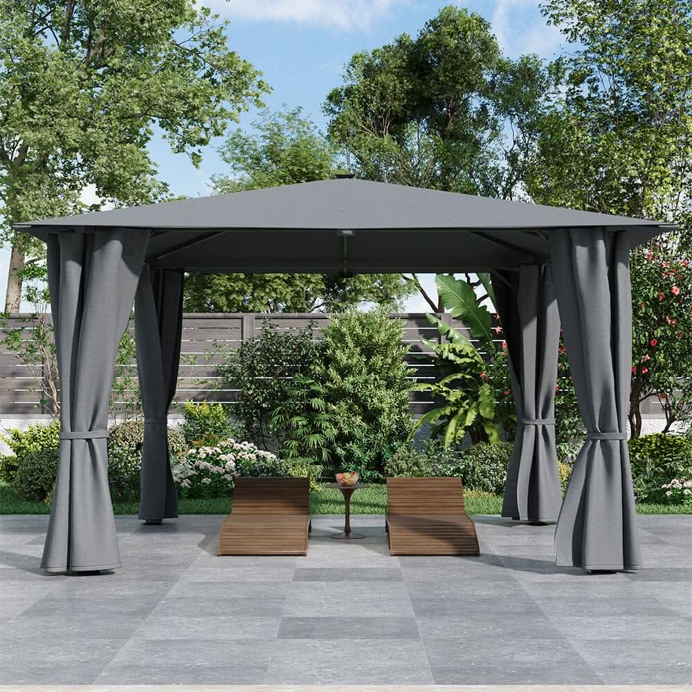 3x3x2.6m / 4x4x2.6m Light Grey / Dark Grey Single Roof Iron Tent with Lights – Square Canopy with Ground Pegs
