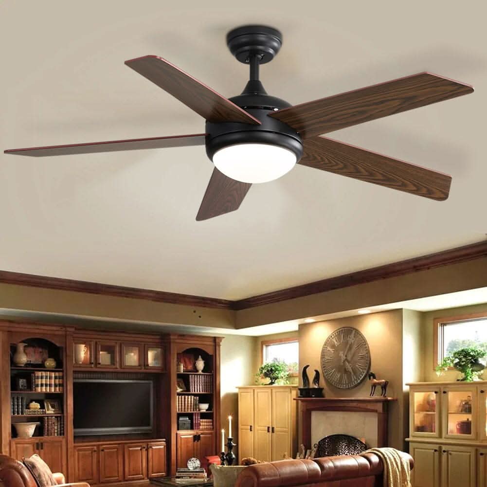 52 Inch Wooden Blades Ceiling Fan with LED Lamp Light Dimmable and Remote
