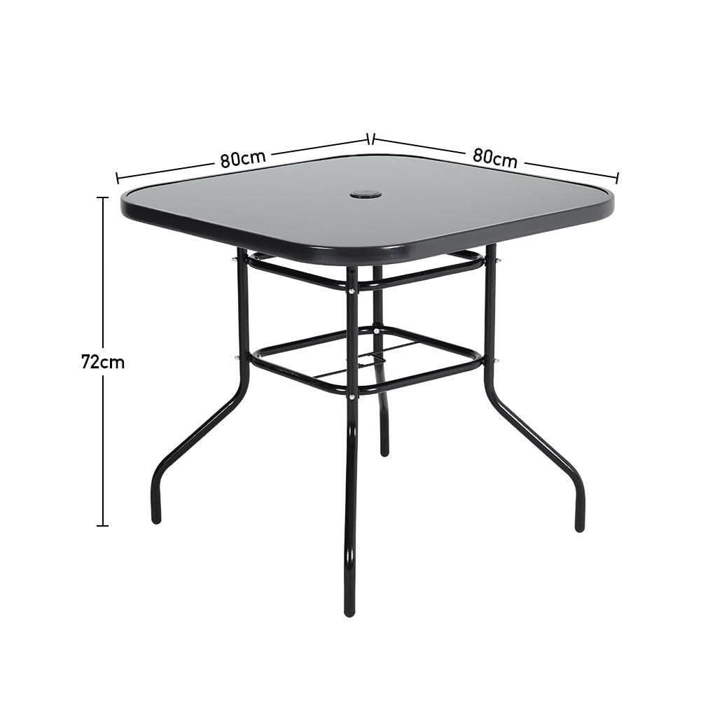 2 Seater Outdoor Table Square Tempered Glass Table and Garden Chairs