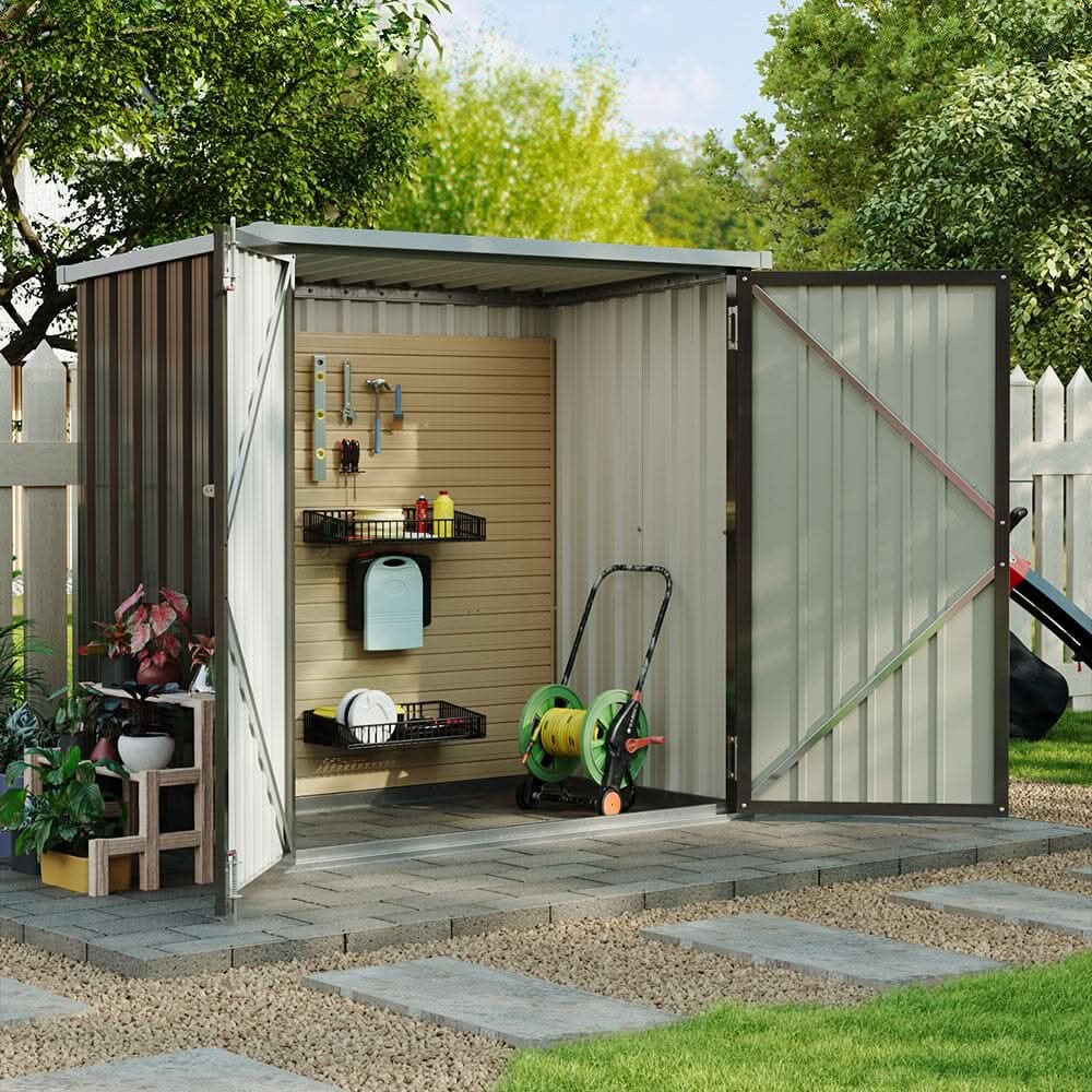5.5x3ft Grey Slanted Roof Garden Shed with Double Doors