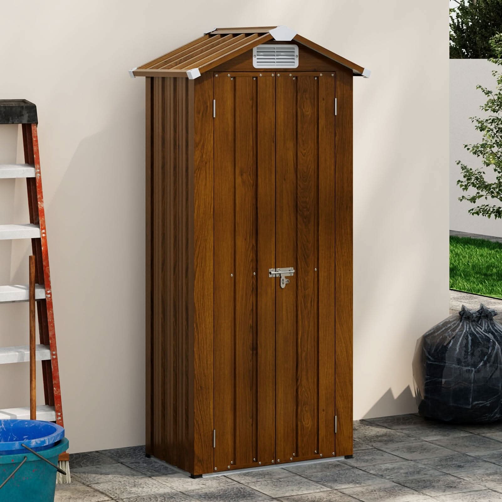 2.7*1.9FT Apex Roof Yellow Wood Grain Tool Cabinet