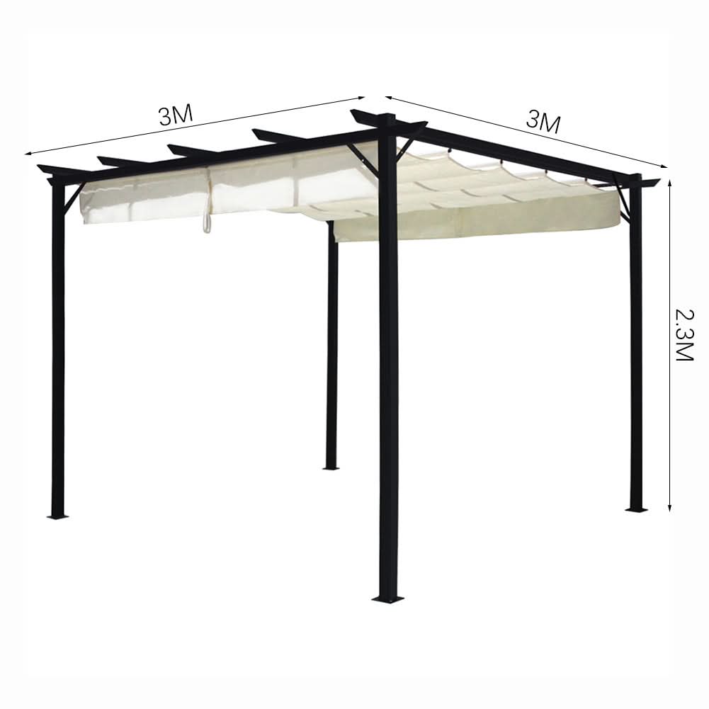 9ft Square Pergola with Outdoor Horizontal Pulling White Canopy
