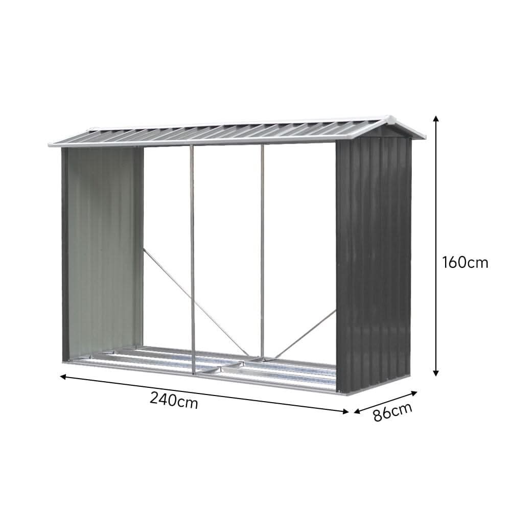 240cm W x 86cm D Outdoor Garden Log Storage Shed Steel Anthracite For Patio