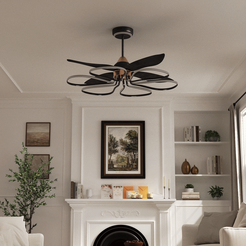 Lightsin 36-inch Black Modern Petal LED Ceiling Fan with Light - 6-Speed with Remote Control