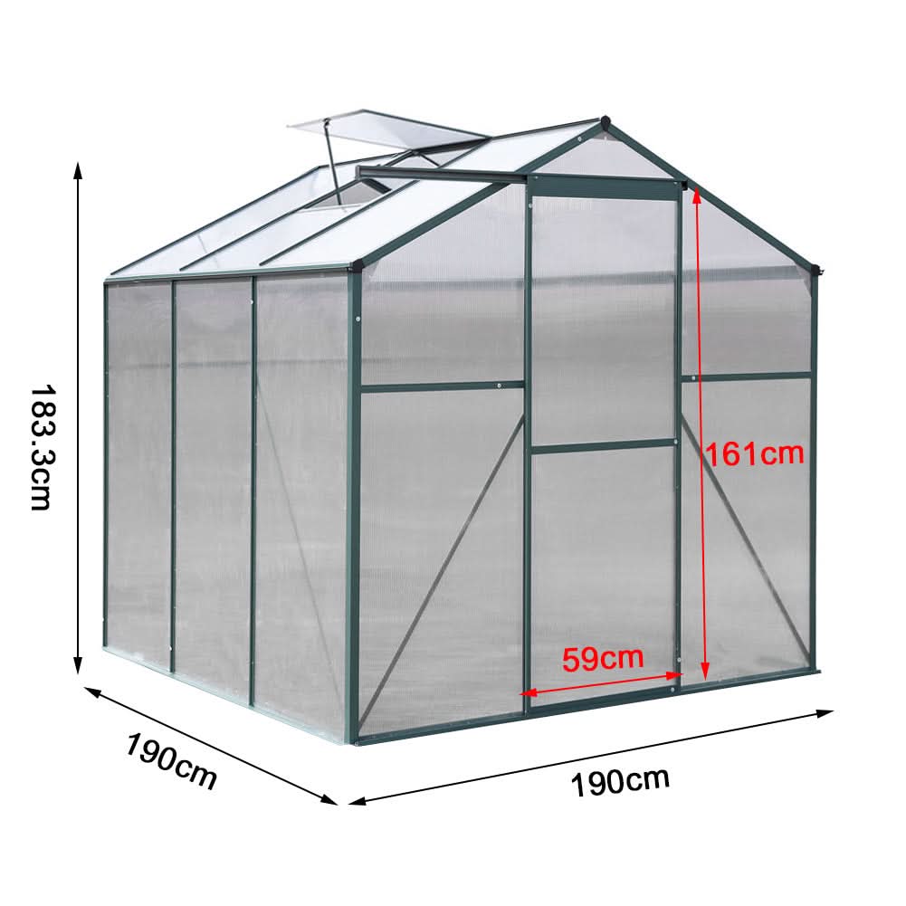 6 x 6 ft Garden Greenhouse Green Framed with Vent
