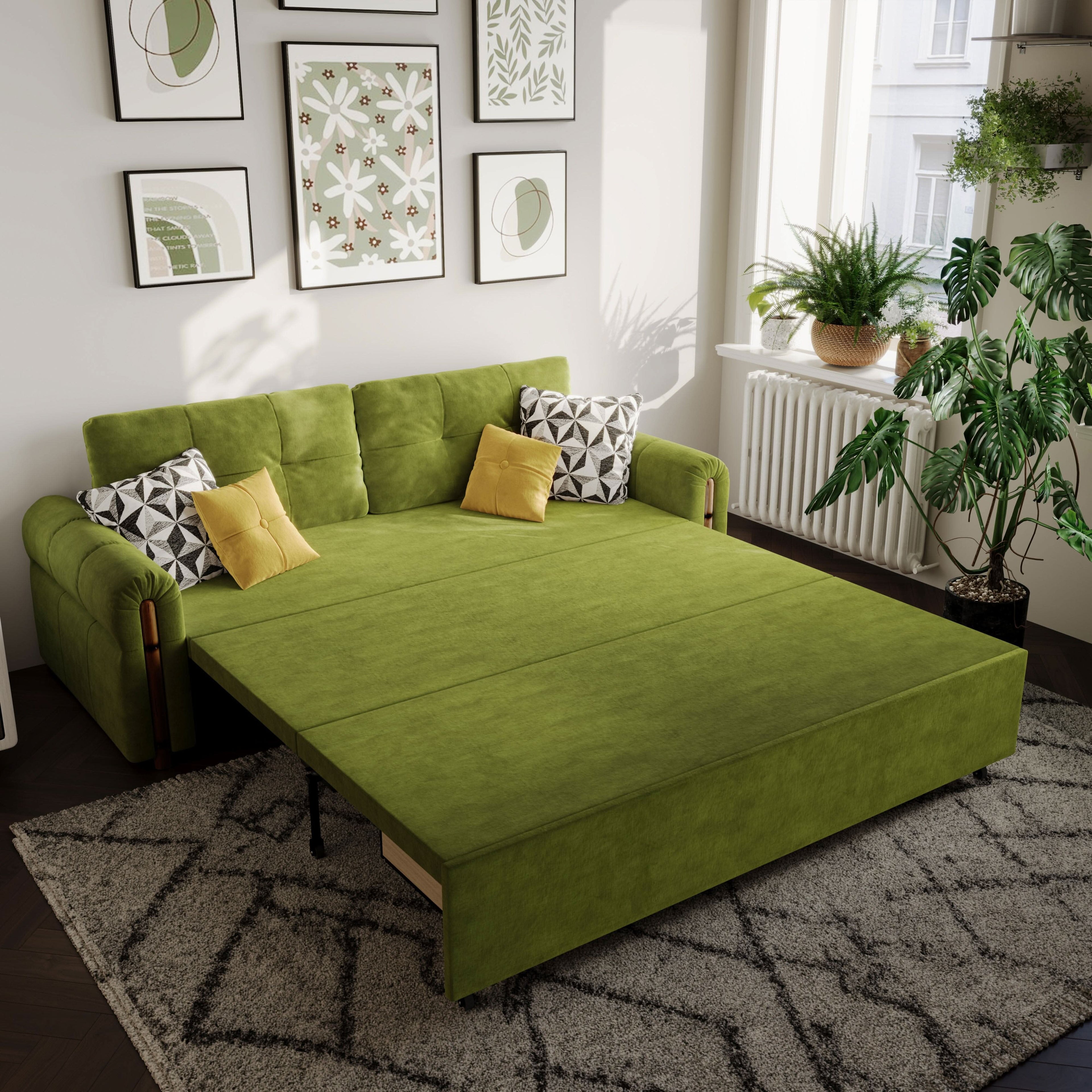 Cottonfy Vintage Pet Friendly Bamboo Design Sofa Bed with Storage