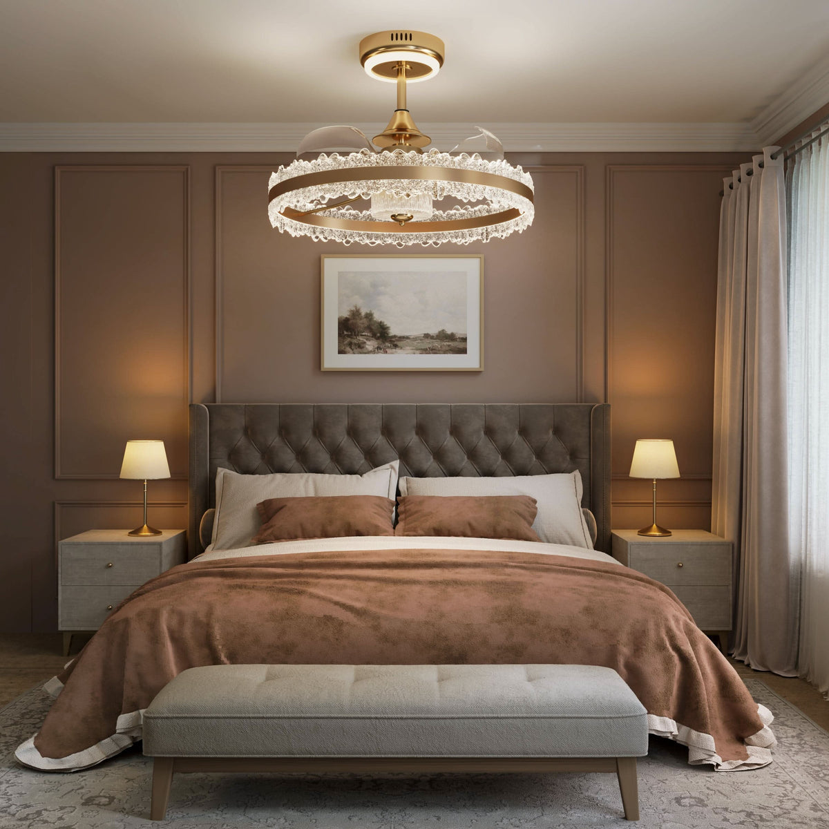 Lightsin Modern Gold Halo Ceiling Fan Light with Remote, 6 Speeds & 3 Colour Temperatures