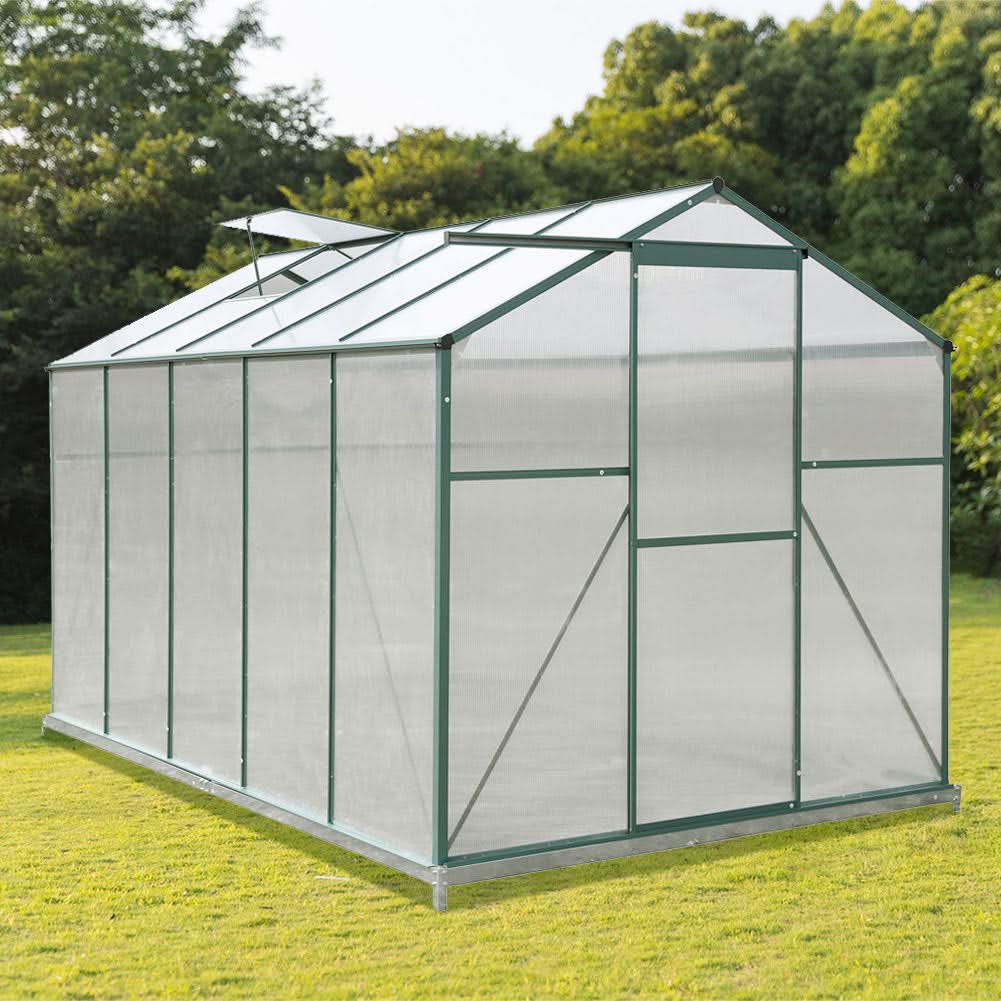 4×6 ft/ 6×6 ft/ 8×6 ft/10' x 6' ft Garden Greenhouse Green Framed with 2 Vents Rain Gutter Setting
