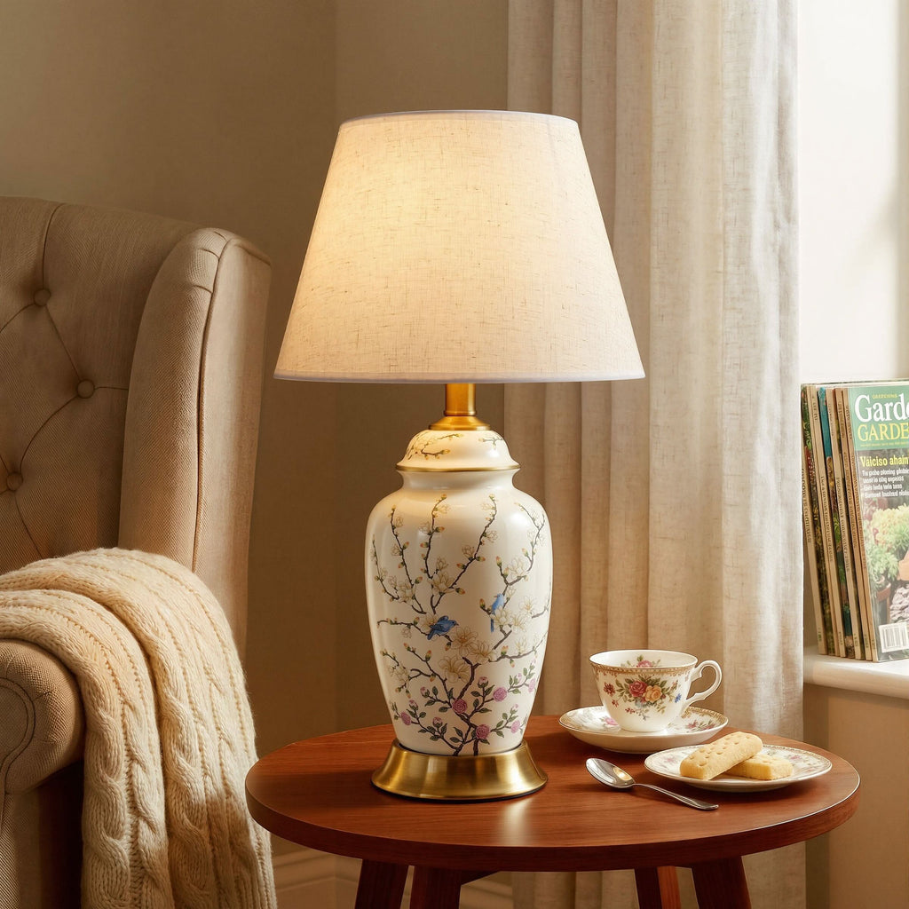 Lightsin Chinoiserie Hand-Painted Ceramic Ginger Jar Table Lamp