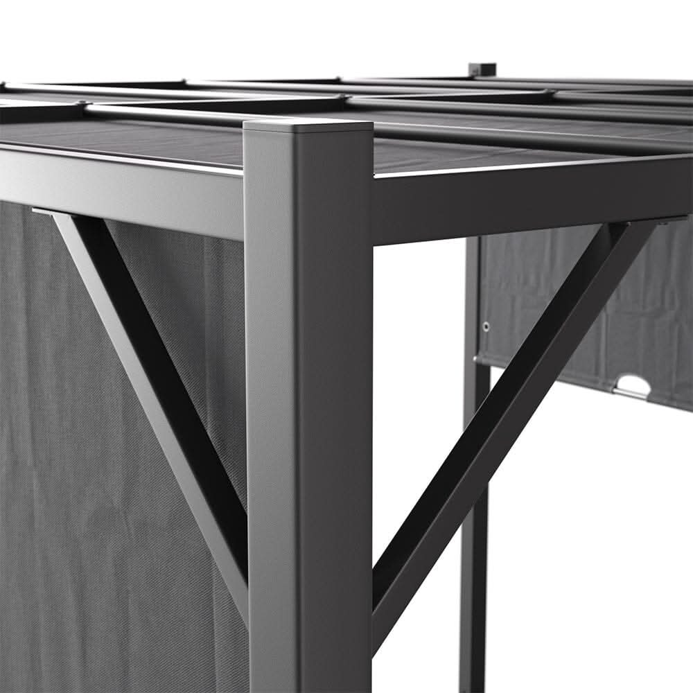 9ft Outdoor Steel Pergola Luxury with Retractable Canopy