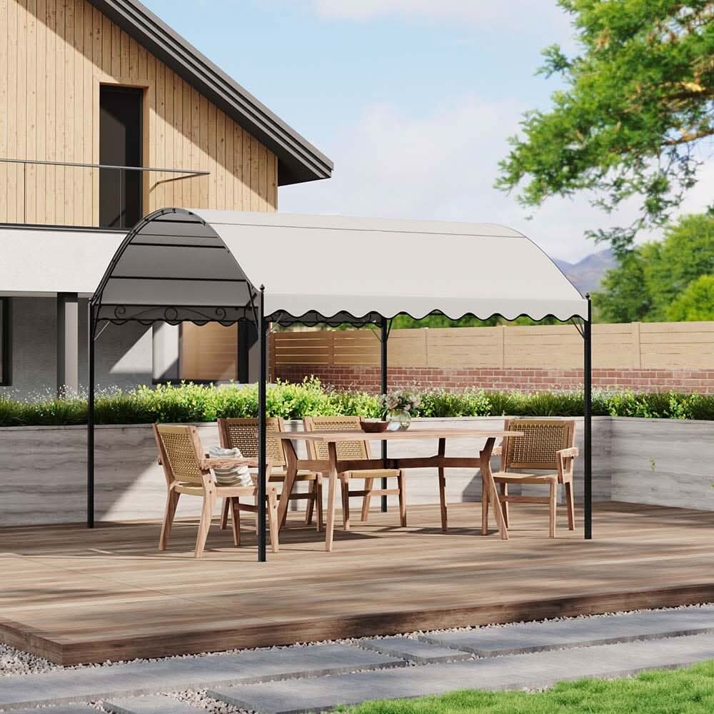 9.84 x 9.84 x 8.53 ft/ 9.84 x 13.12 x 8.53 ft Beige Arch Steel Canopy with Ground Pegs