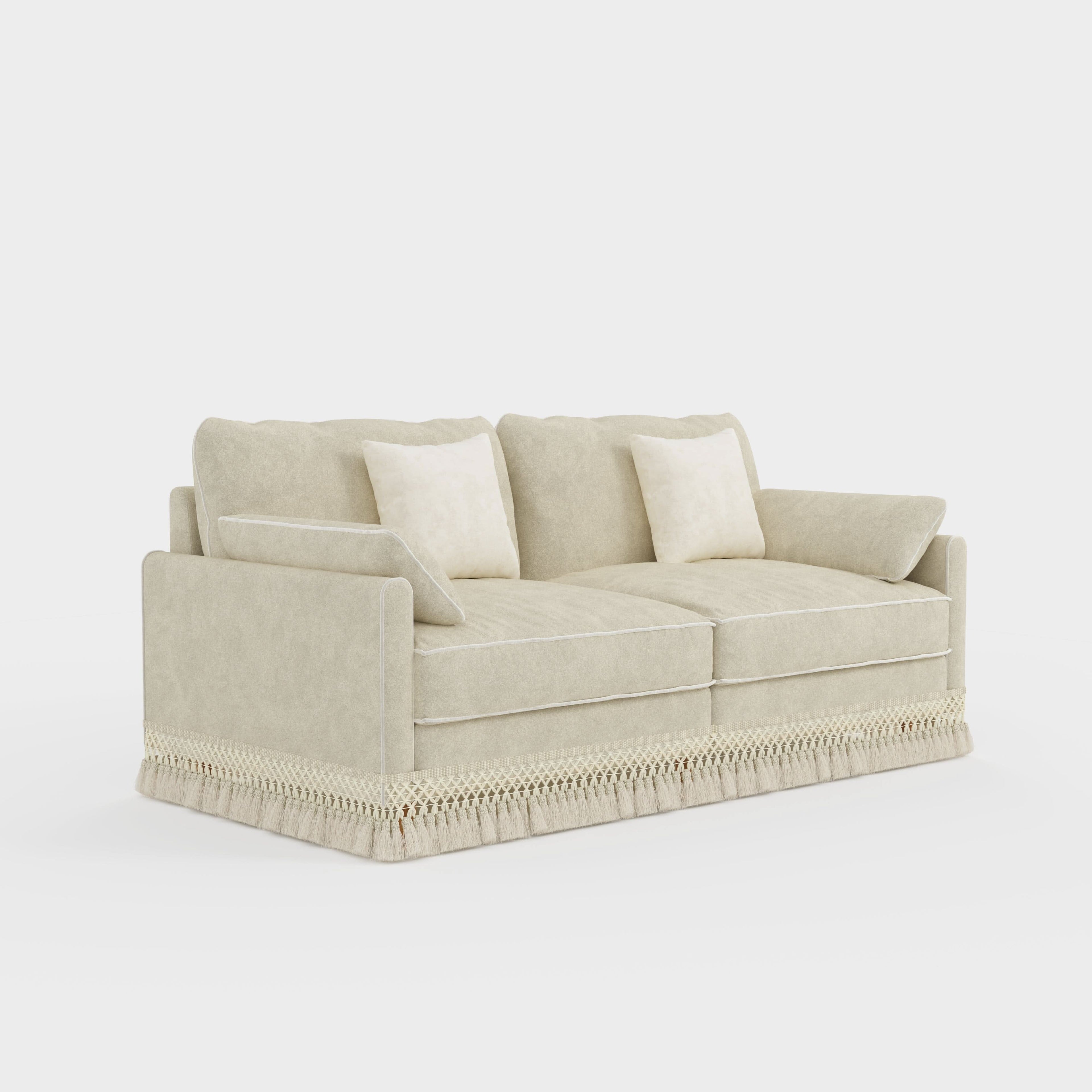Cotton Linen Detachable Modular Sofa with Fringed Trim