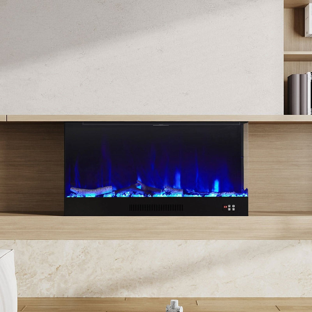 46/60inch L-Shaped Electric Fireplace – WiFi Control, LED Display, Resin Logs & Crystal Stones with Heating