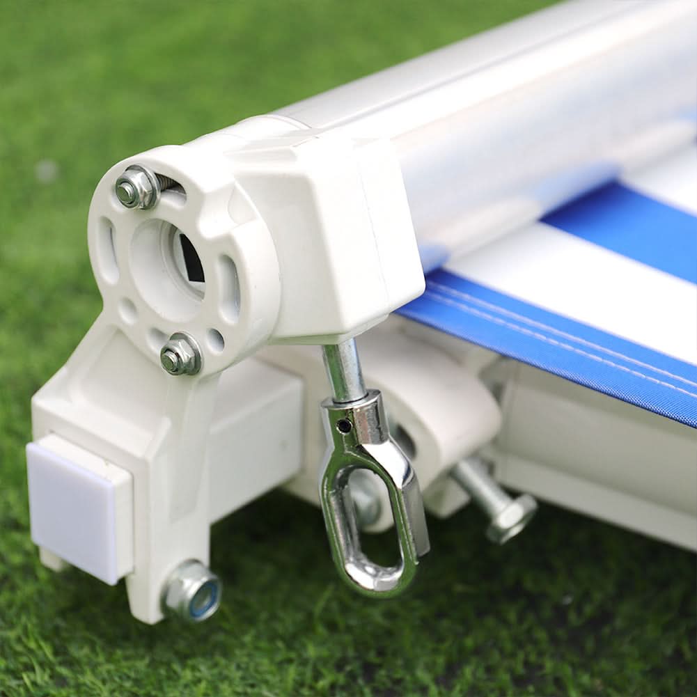 Blue and White Manual Shelter Retractable Patio Awning