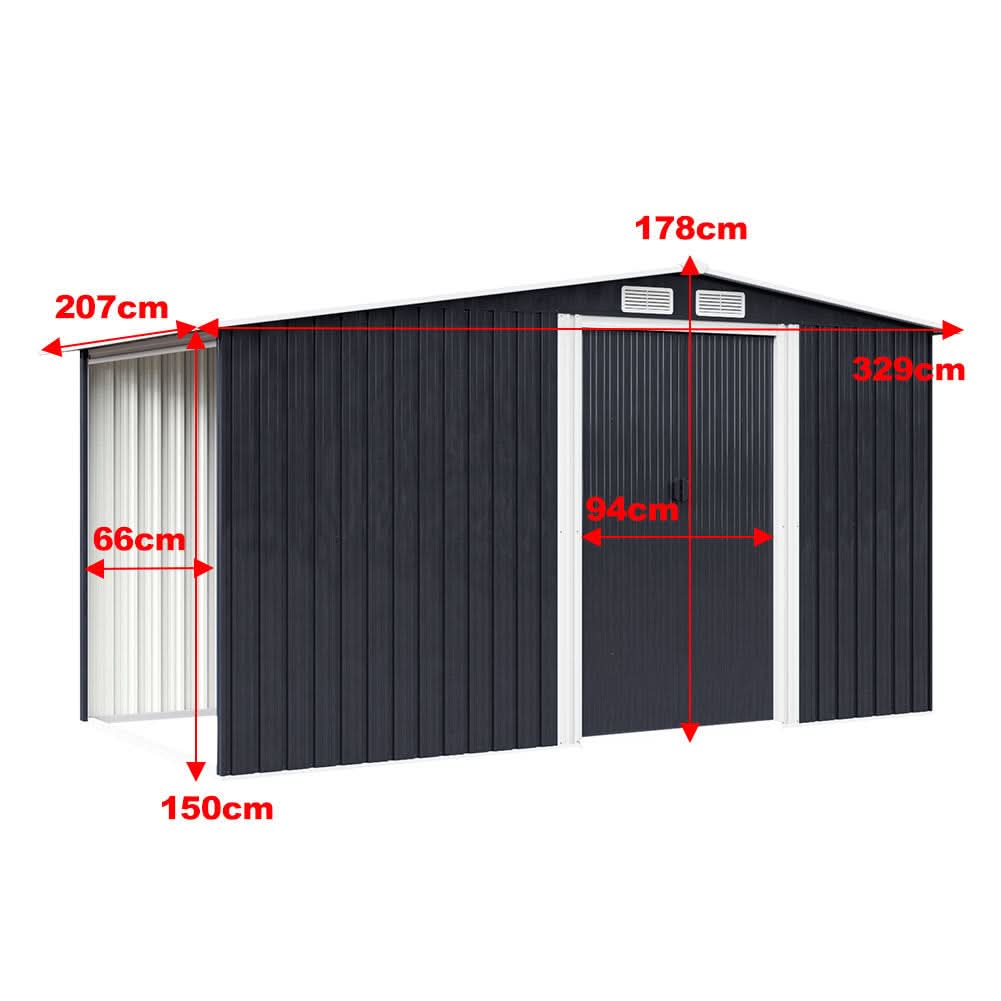 4×8/ 6×8 / 8×8/ 10×8ft Steel Garden Storage Bike Shed with Gable Roof Top Air Circulation Design