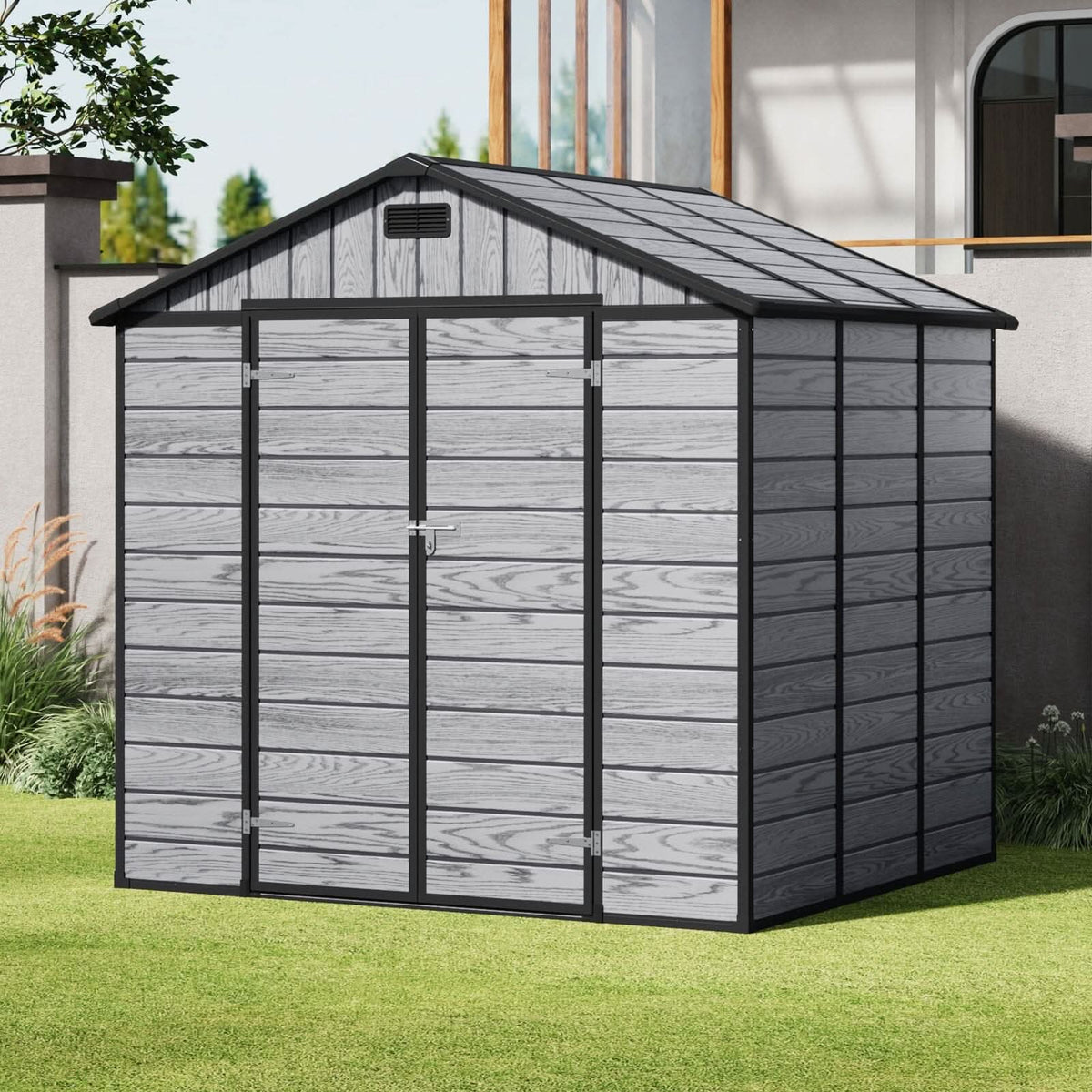 8x6ft / 8x8ft Plastic Outdoor Apex Roof Tool Shed with Dual-door (Ver.2)