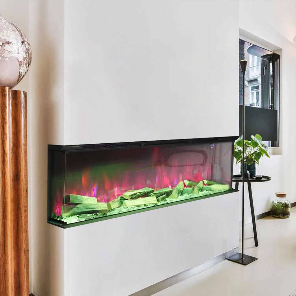 40/50/60/70-Inch 3-Sided Freestanding Electric Fireplace 12 Flame Colours and 5 Brightness Modes