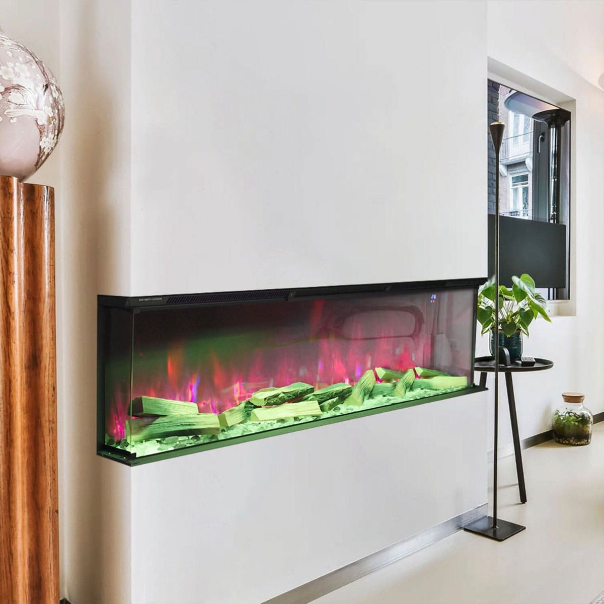 40/50/60/70-Inch 3-Sided Freestanding Electric Fireplace 12 Flame Colours and 5 Brightness Modes
