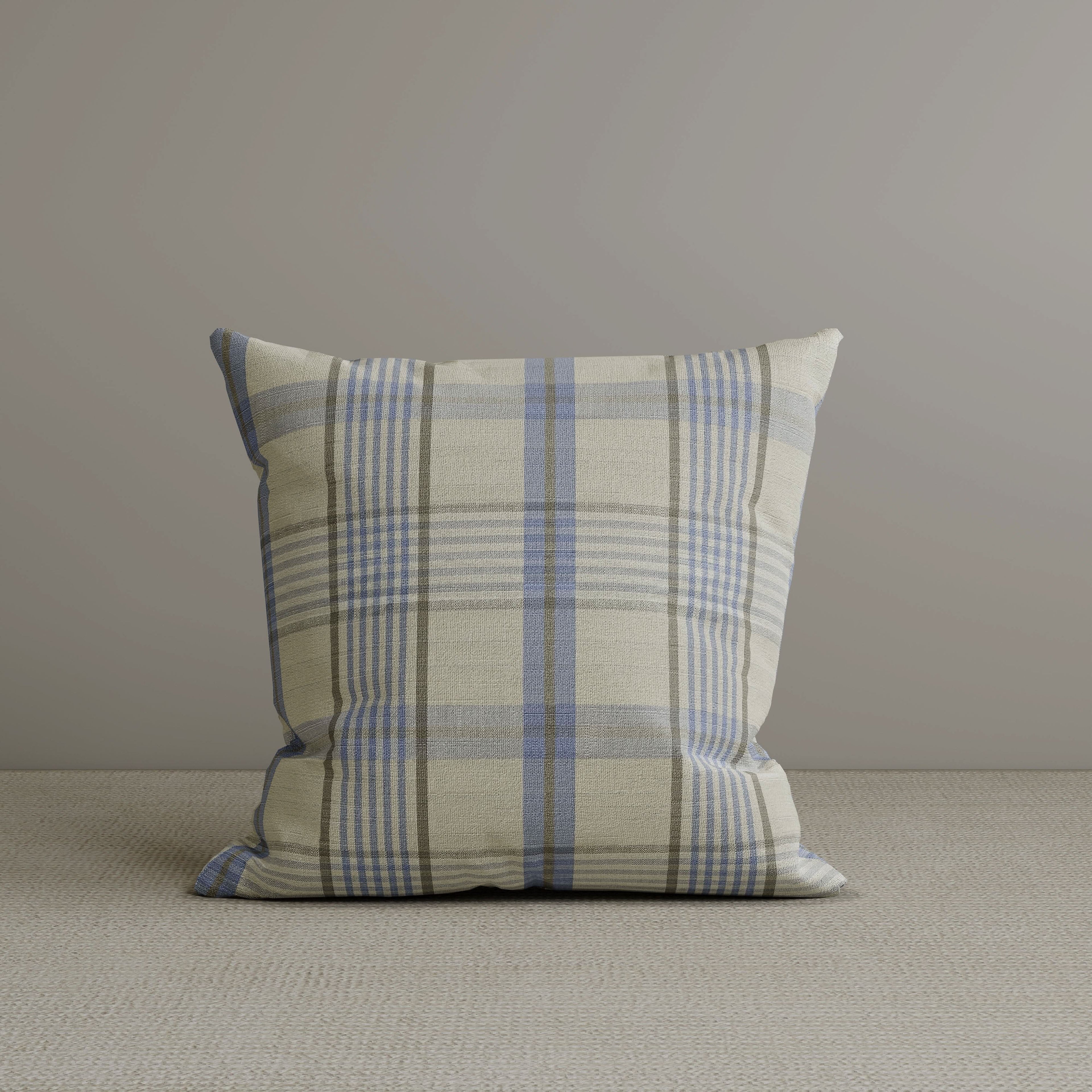 Square Exclusive Design Cushion in Misty Blue Plaid Cotton Linen, 45*45CM