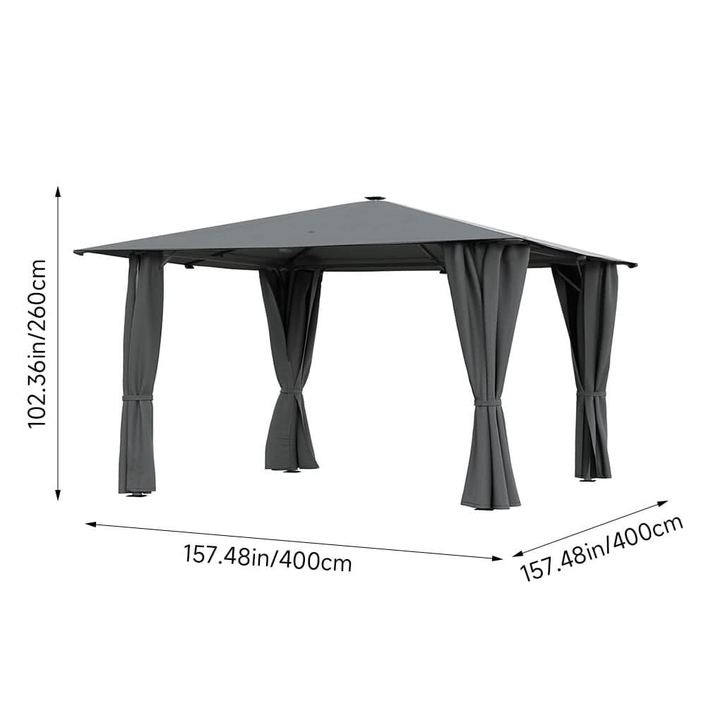3x3x2.6m / 4x4x2.6m Light Grey / Dark Grey Single Roof Iron Tent with Lights – Square Canopy with Ground Pegs
