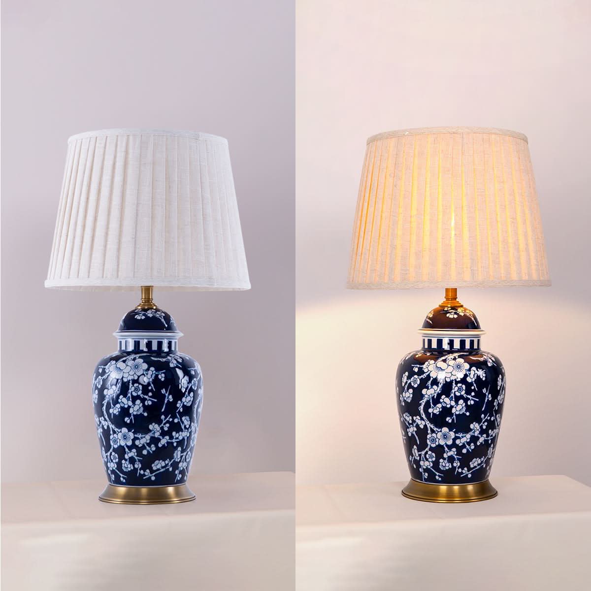 Lightsin Vintage Desk Lamp Ceramic Floral Design with Brass Base and Fabric Shade