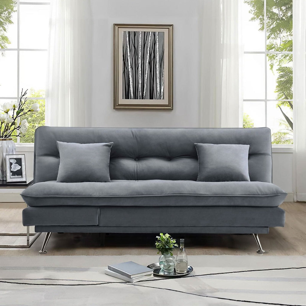Modern 3-Seater Linen Fabric Sofa Bed with Cushions and 2 Pillows
