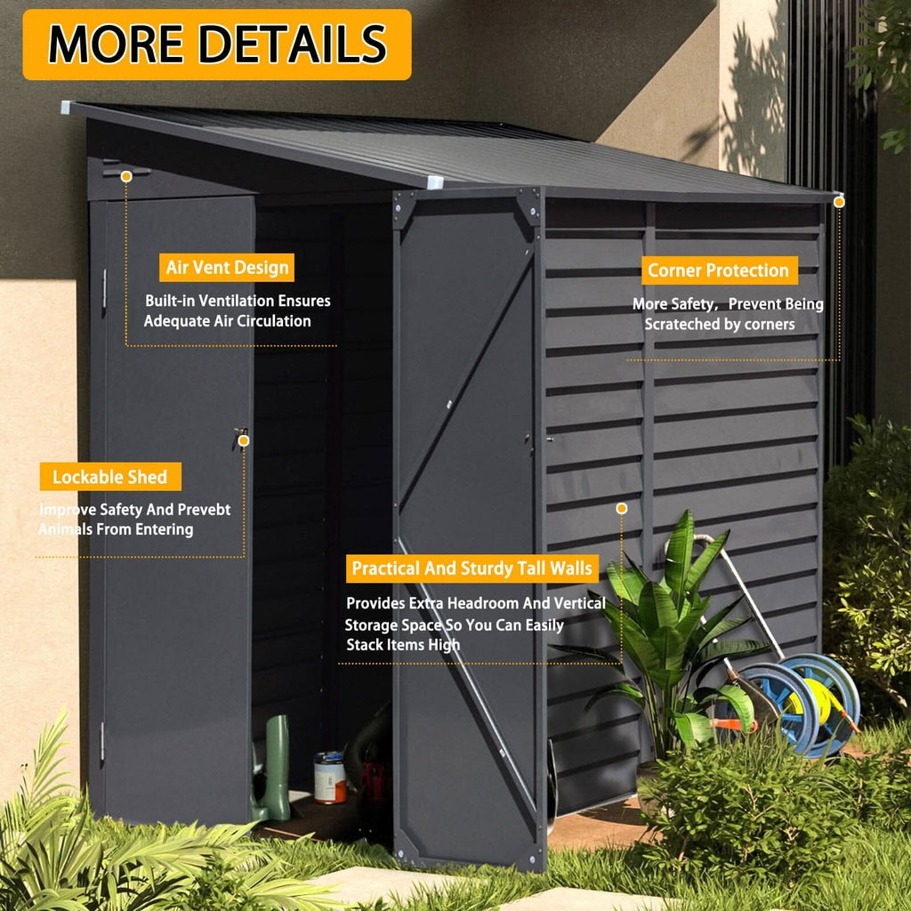 4.6×9 ft Steel Garden Bike Storage Shed Grey/White/Black Lockable