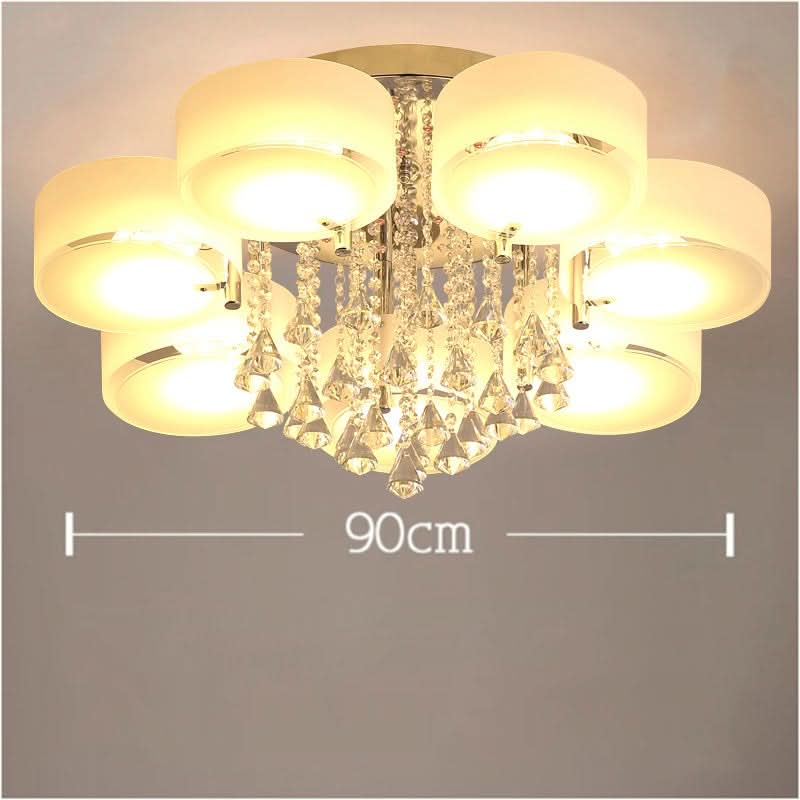 Ceiling Light Semi-Flush Mount, Cylindrical Acrylic Lampshades, Crystal Drops