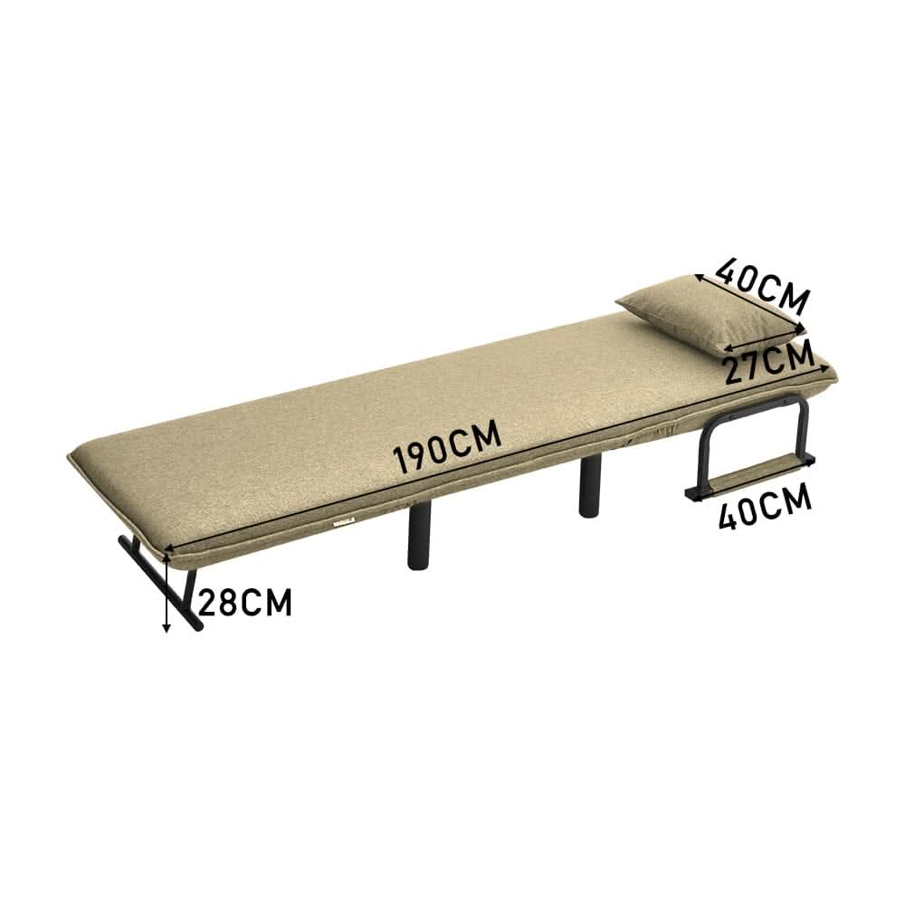 Grey/Khaki Upholstered Single Sleeper Chair Convertible Sofa Bed with Metal Legs