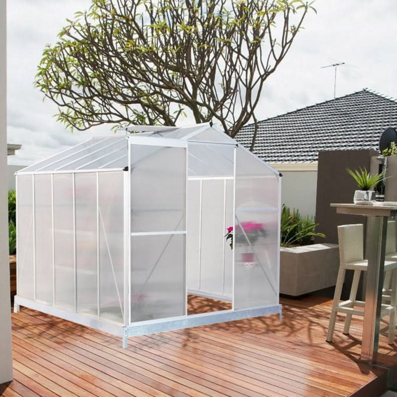 4x6ft/ 6x6ft/ 8x6ft/ 10x6ft Silver Aluminum Framed Greenhouse with Vent
