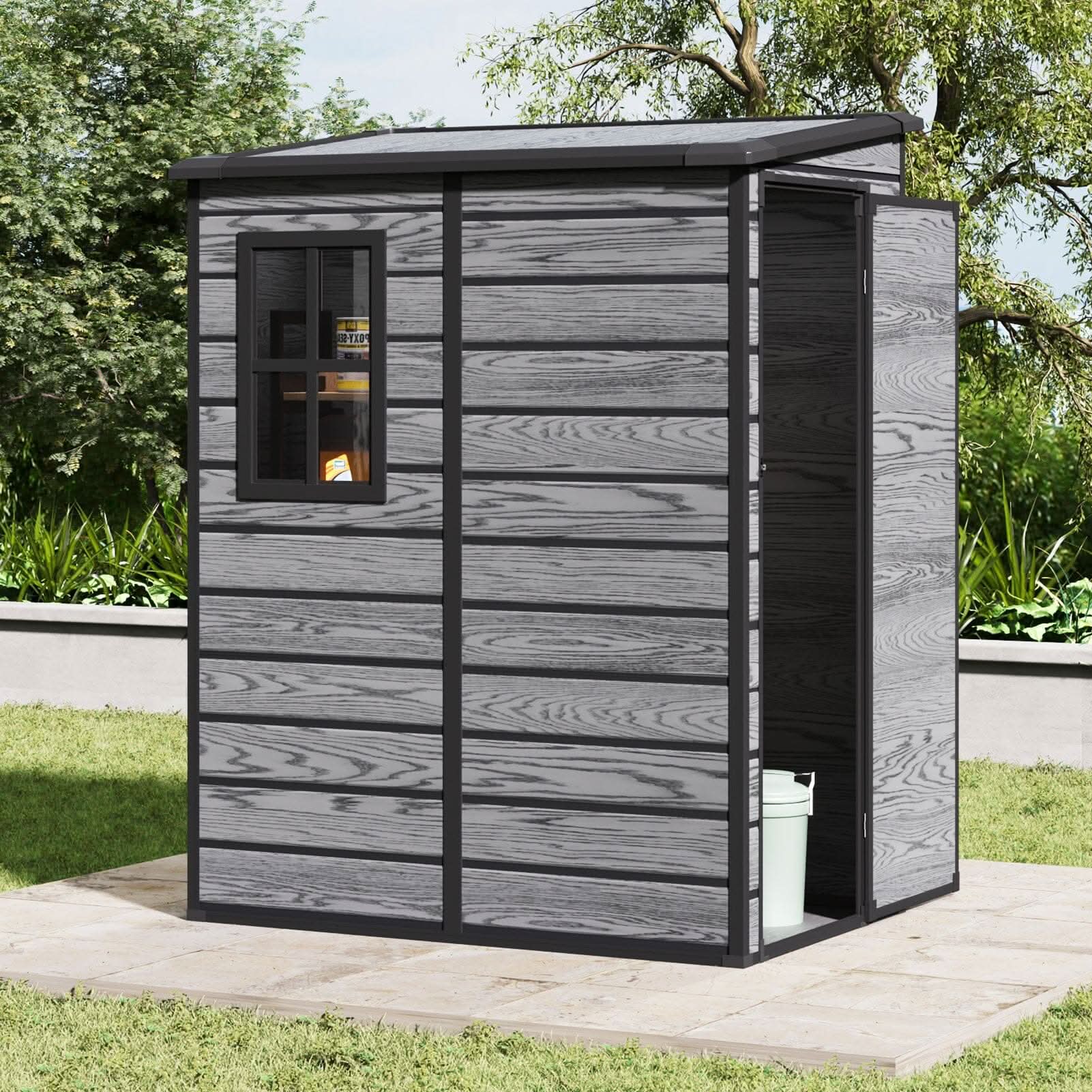 5x3ft / 5x4ft Plastic Garden Storage Shed with Front and Size Door for Bikes and Tools