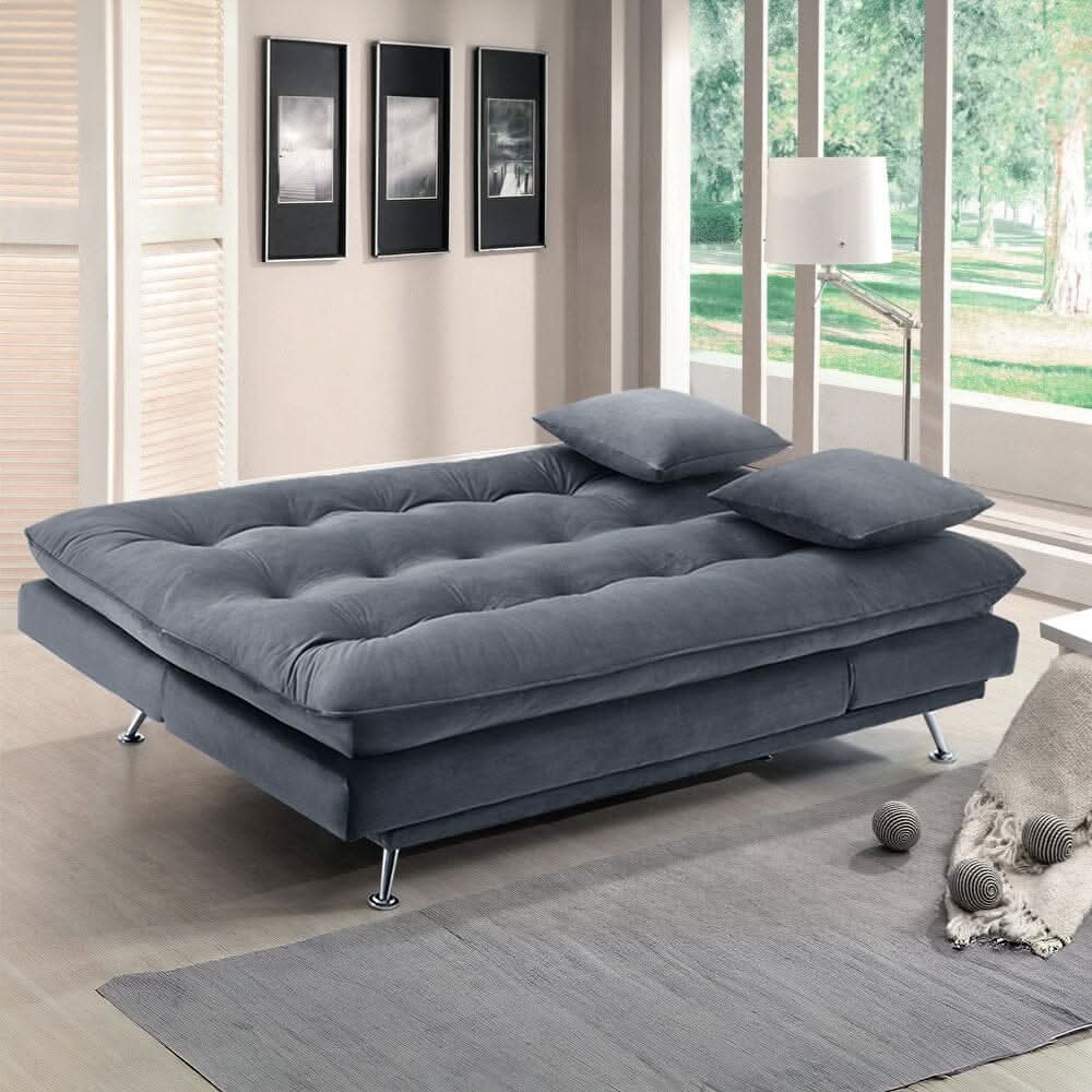 Modern 3-Seater Linen Fabric Sofa Bed with Cushions and 2 Pillows