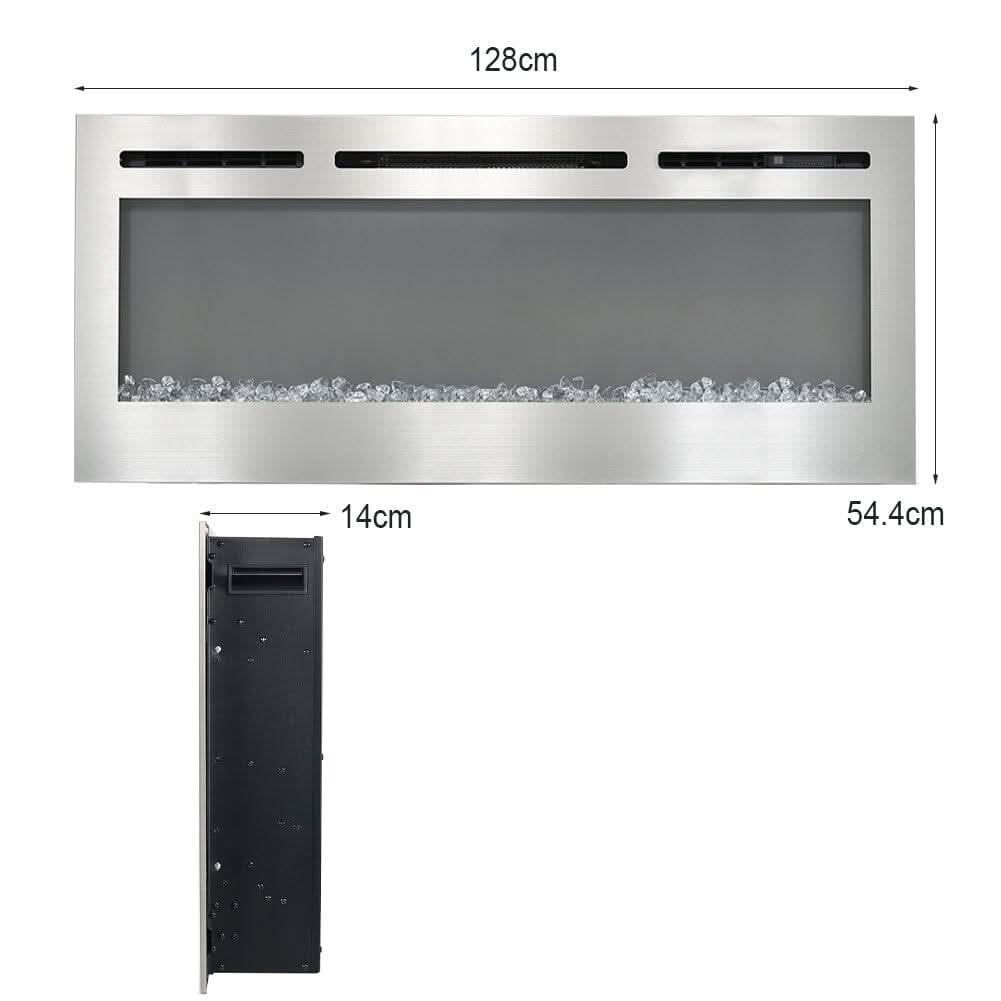 60 Inch Electric Fireplace Silver Recessed Fire with 12 LED Flame Colour