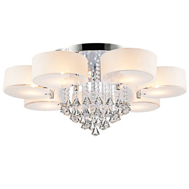 Ceiling Light Semi-Flush Mount, Cylindrical Acrylic Lampshades, Crystal Drops