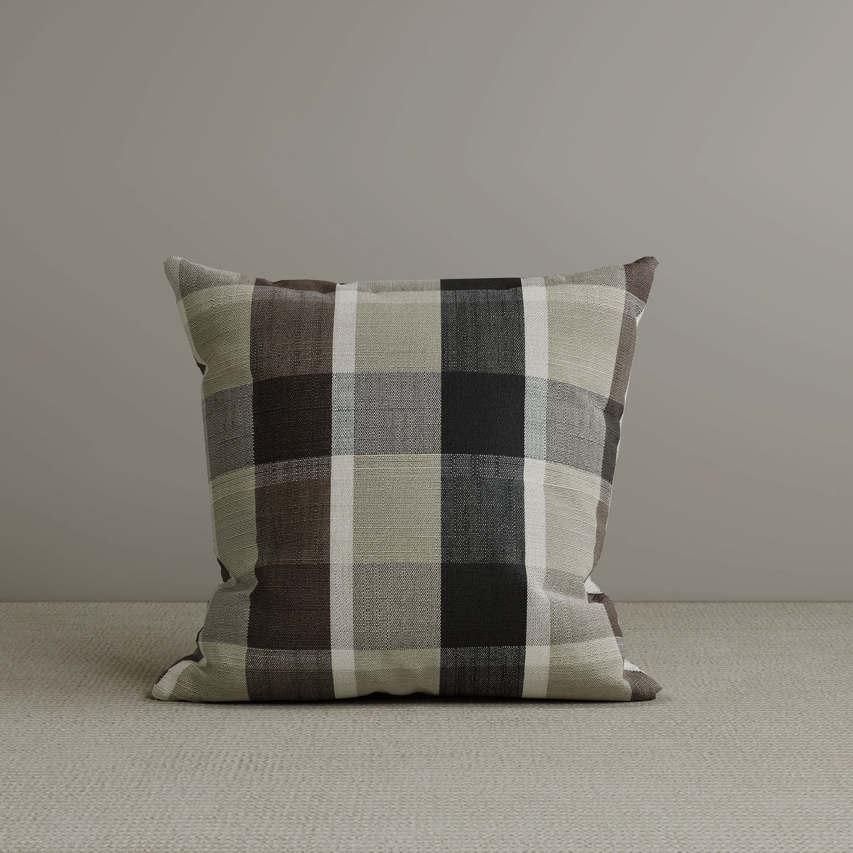 Square Exclusive Design Cushion in Mocha Brown Check Cotton Linen, 45*45CM