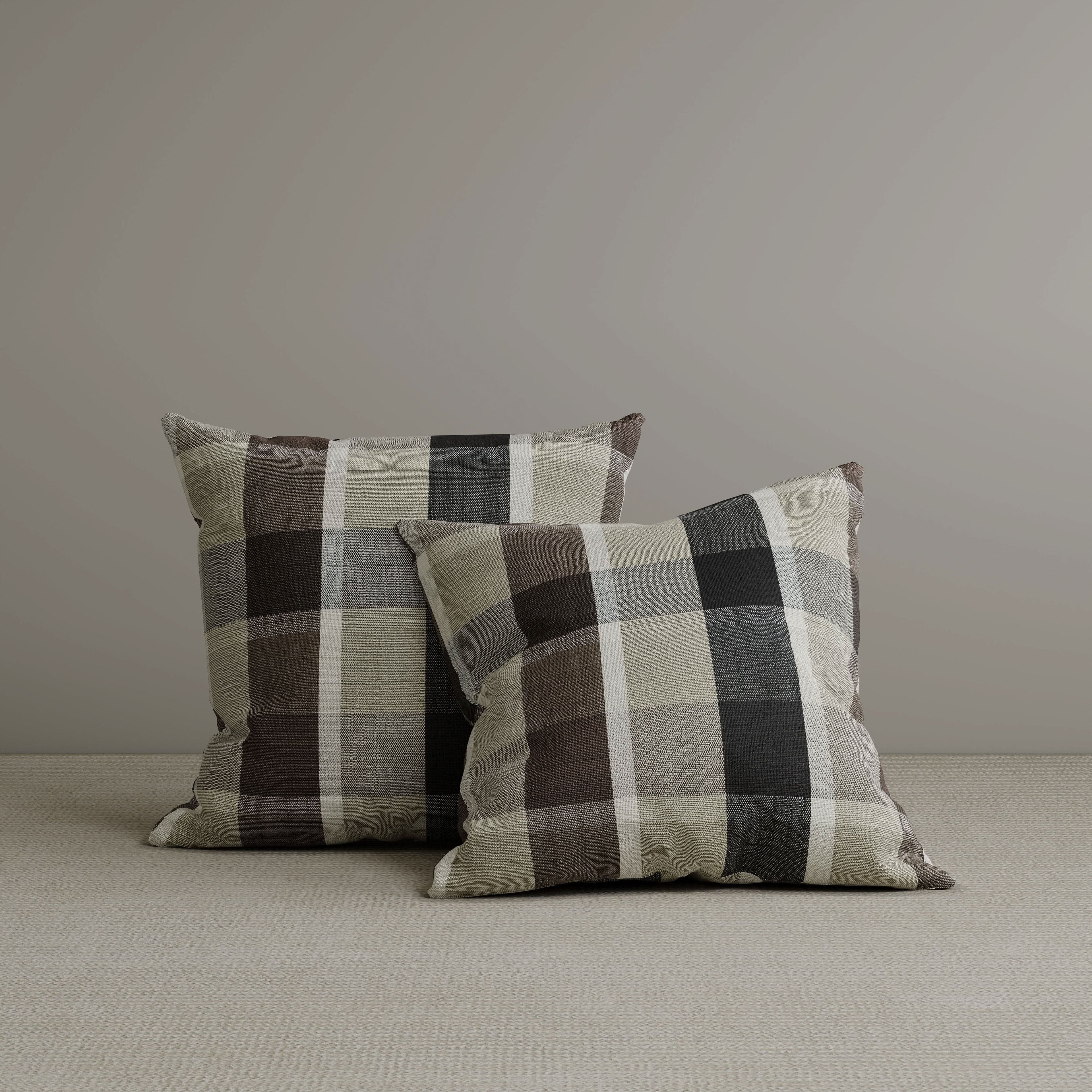 Square Exclusive Design Cushion in Mocha Brown Check Cotton Linen, 45*45CM
