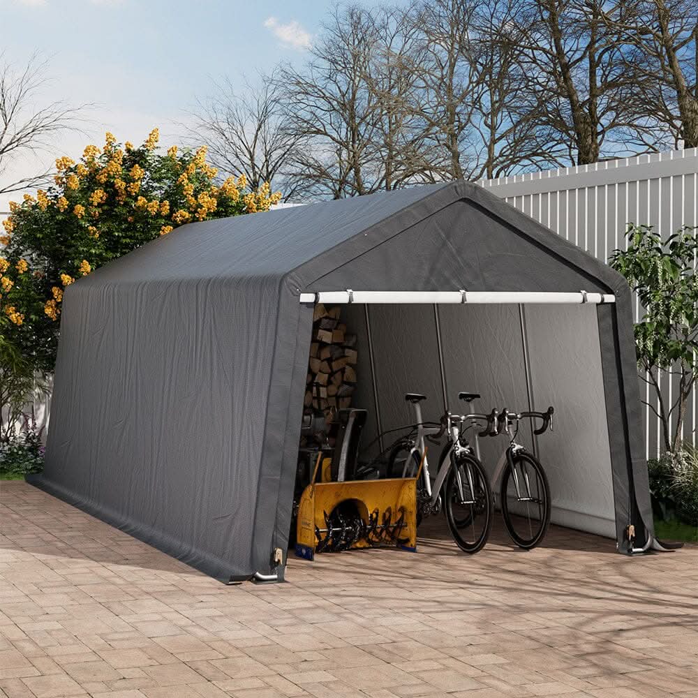 Galvanized Tube Storage Shed Garden Shed in Grey
